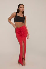Red Rose Detail Maxi Skirt - Martine