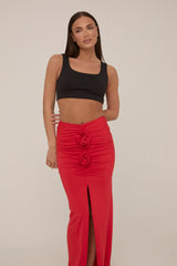 Red Rose Detail Maxi Skirt - Martine