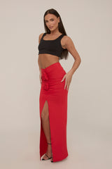 Red Rose Detail Maxi Skirt - Martine