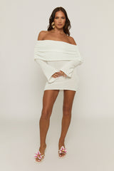 Ivory Textured Knit Bardot Mini Dress - Emelia