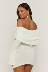 Ivory Textured Knit Bardot Mini Dress - Emelia