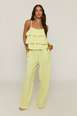 Yellow Textured Ruffle Cami Top and Wide Leg Trouser Co-ord Set - Pisa
