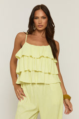 Yellow Textured Ruffle Cami Top and Wide Leg Trouser Co-ord Set - Pisa