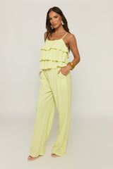 Yellow Textured Ruffle Cami Top and Wide Leg Trouser Co-ord Set - Pisa