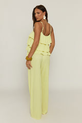 Yellow Textured Ruffle Cami Top and Wide Leg Trouser Co-ord Set - Pisa