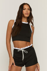 Black Contrast Rib Top and Shorts Lounge Co-ord Set - Aiden