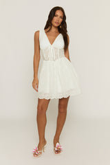 White Broderie Corset Detail Mini Dress - Minzu