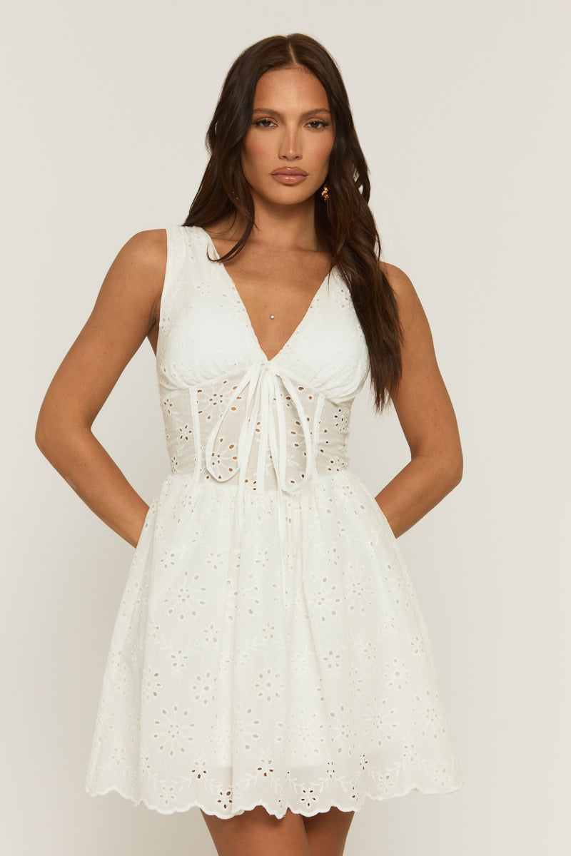 White Broderie Corset Detail Mini Dress - Minzu
