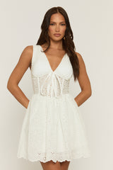 White Broderie Corset Detail Mini Dress - Minzu