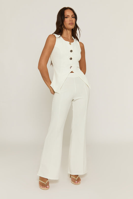 White Gold Button Waistcoat And Wide Leg Trouser Co-ord Set - Dasha