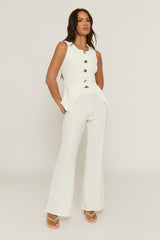 White Gold Button Waistcoat And Wide Leg Trouser Co-ord Set - Dasha