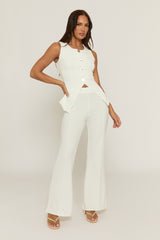 White Gold Button Waistcoat And Wide Leg Trouser Co-ord Set - Dasha