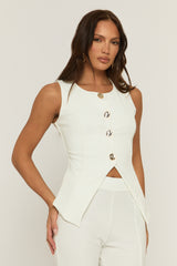 White Gold Button Waistcoat And Wide Leg Trouser Co-ord Set - Dasha