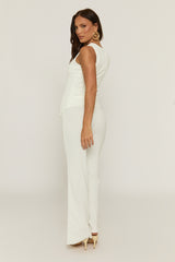 White Gold Button Waistcoat And Wide Leg Trouser Co-ord Set - Dasha