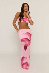 Pink Floral Mesh Bandeau And Maxi Skirt Co-ord Set - Braeley
