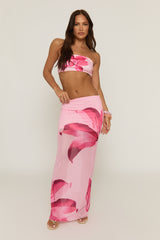 Pink Floral Mesh Bandeau And Maxi Skirt Co-ord Set - Braeley