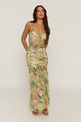 Green Floral Corsetted Maxi Dress - Tonie