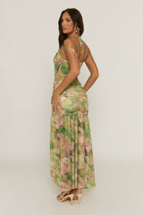 Green Floral Corsetted Maxi Dress - Tonie