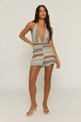 Brown Printed Halterneck Playsuit - Selena