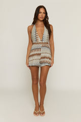 Brown Printed Halterneck Playsuit - Selena