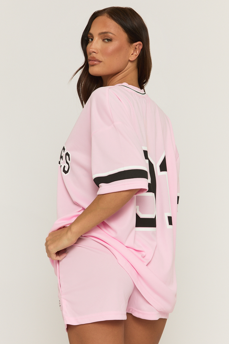 Pink Oversized Varsity Football T-shirt and Shorts Set - Fiji