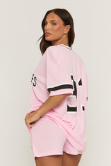 Pink Oversized Varsity Football T-shirt and Shorts Set - Fiji