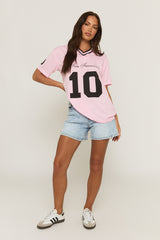 Pink Oversized Varsity Football T-shirt - Tokya