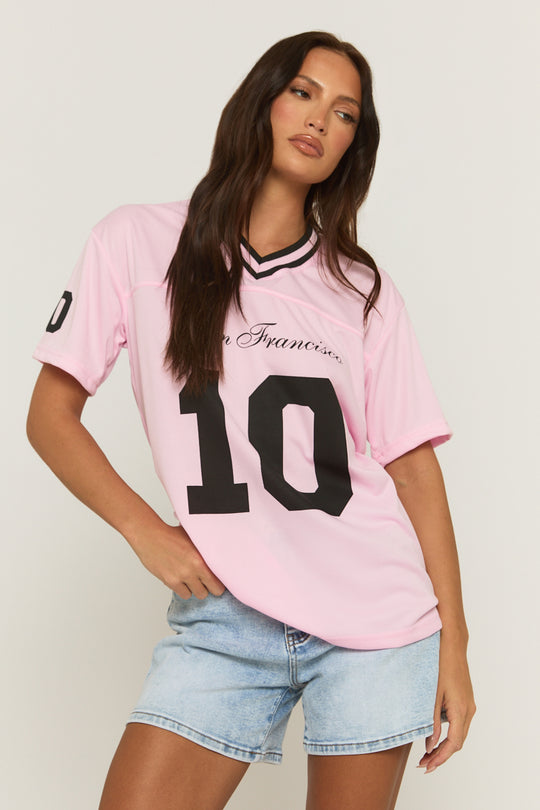 Pink Oversized Varsity Football T-shirt - Tokya