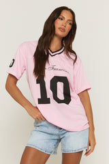 Pink Oversized Varsity Football T-shirt - Tokya