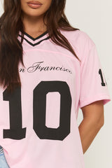 Pink Oversized Varsity Football T-shirt - Tokya