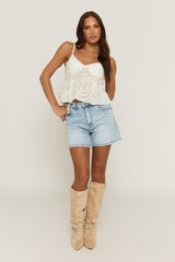 White Broderie Pleat Detail Cami Top - Martha