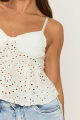 White Broderie Pleat Detail Cami Top - Martha