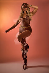 Chocolate Plunge Cowl Top and Micro Short Co-ord Set - Felicia