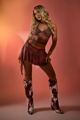 Chocolate Lace Top and Asymmetric Skirt Co-ord Set - Yara