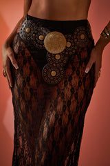 Black Faux Leather Gold Disc Western Detail Belt - Lilia