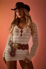 Cream Crochet Long Sleeve Mini Dress - Odessie