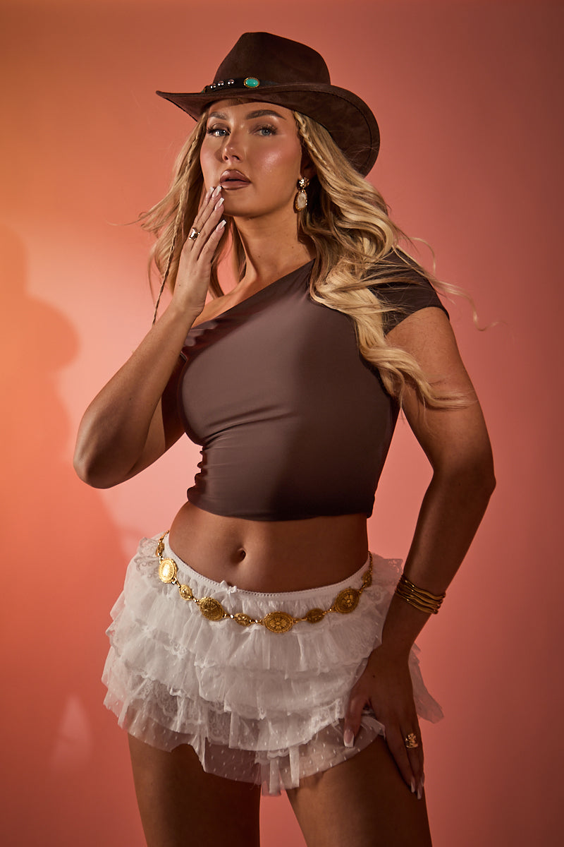White Ruffle Lace Micro Shorts - Inessa