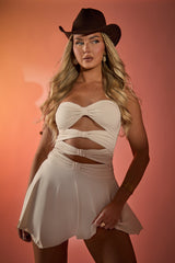 Beige Twist Front Cut Out Mini Dress - Fredrica