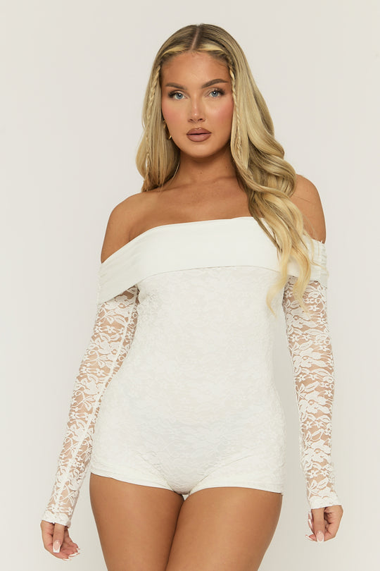White Lace Bardot Playsuit - Irena
