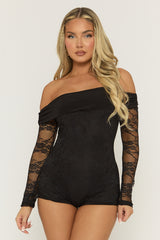 Black Lace Bardot Playsuit - Irena