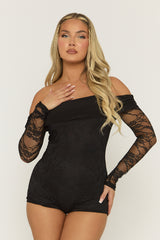 Black Lace Bardot Playsuit - Irena