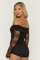 Black Lace Bardot Playsuit - Irena