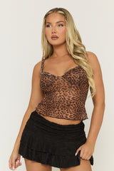 Brown Leopard Print Mesh Top - Aura