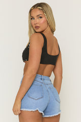 Black Faux Leather Stud Detail Bralette - Fiorella