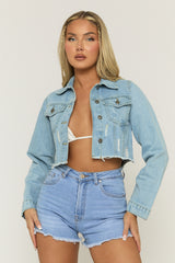 Blue Distressed Denim Jacket - Kinley