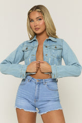 Blue Distressed Denim Jacket - Kinley