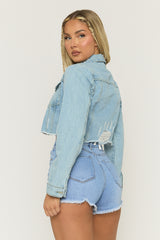 Blue Distressed Denim Jacket - Kinley