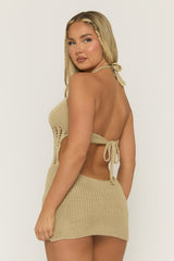 Gold Crochet Halterneck Dress - Fernanda