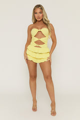 Yellow Knot Detail Bodysuit & Tiered Mini Skort Co-ord Set - Abigail