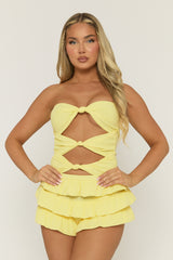 Yellow Knot Detail Bodysuit & Tiered Mini Skort Co-ord Set - Abigail
